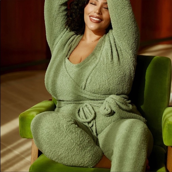 Fashion to Figure Pants - Fashion to Figure Fuzzy Bodycon Jumpsuit in Moss Green